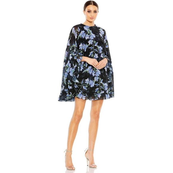 Mac Duggal Dresses & Skirts - Mac Duggal Black Blue Floral Cape Cocktail Dress 56028 Size 2 NWT